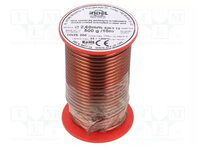 KÄÄMILANKA - KAHDESTI EMALOITU - 2,6MM - 0,5KG - -65÷200°C - LANKA: CU - Käämilangat - DN2E2.60-0.50 - 1