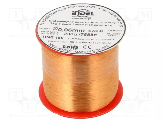 KÄÄMILANKA - YHDEN KERRAN EMALOITU - 0,06MM - 0,2KG - -65÷155°C - Käämilangat - DNE0.06-0.20 - 1