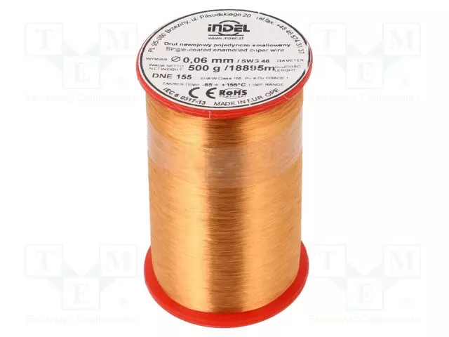 KÄÄMILANKA - YHDEN KERRAN EMALOITU - 0,06MM - 0,5KG - -65÷155°C - Käämilangat - DNE0.06-0.50 - 1