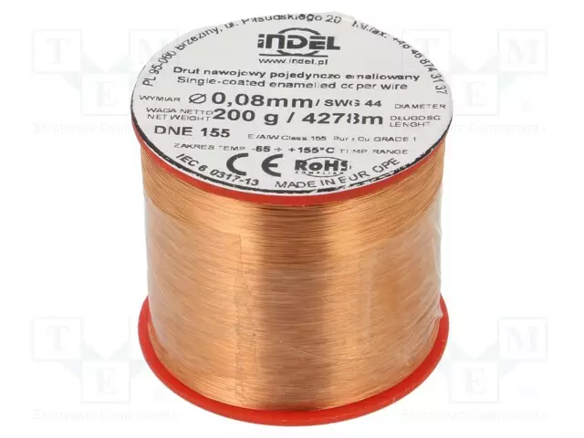 KÄÄMILANKA - YHDEN KERRAN EMALOITU - 0,08MM - 0,2KG - -65÷155°C - Käämilangat - DNE0.08-0.20 - 1