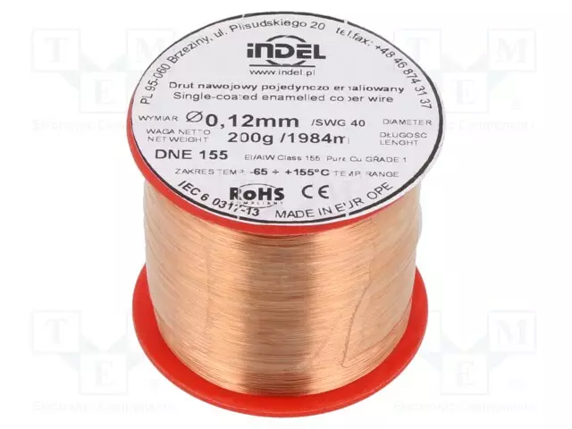 KÄÄMILANKA - YHDEN KERRAN EMALOITU - 0,12MM - 0,2KG - -65÷155°C - Käämilangat - DNE0.12-0.20 - 1