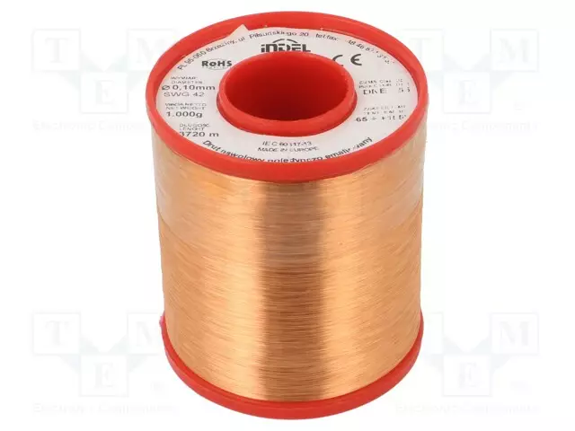 KÄÄMILANKA - YHDEN KERRAN EMALOITU - 0,1MM - 1KG - -65÷155°C - LANKA: CU - Käämilangat - DNE0.10-1.00 - 1