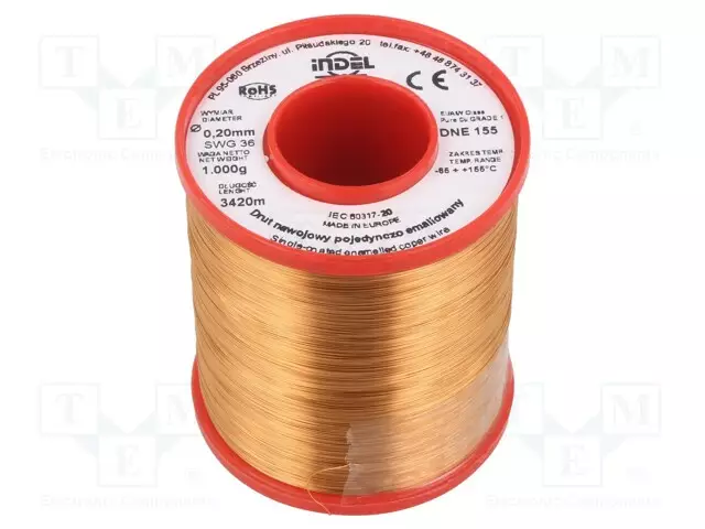 KÄÄMILANKA - YHDEN KERRAN EMALOITU - 0,2MM - 1KG - -65÷155°C - LANKA: CU - Käämilangat - DNE0.20-1.00 - 1