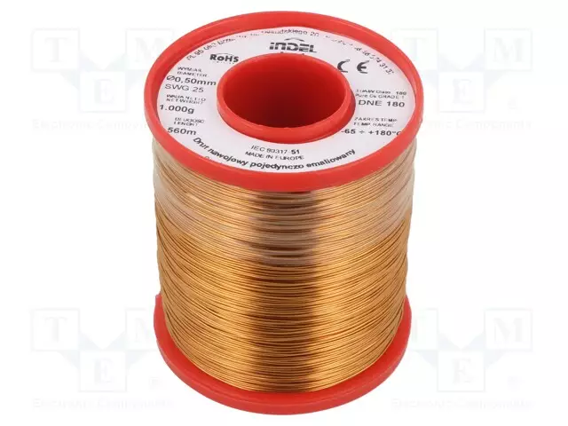 KÄÄMILANKA - YHDEN KERRAN EMALOITU - 0,5MM - 1KG - -65÷180°C - LANKA: CU - Käämilangat - DNE0.50-1.00 - 1