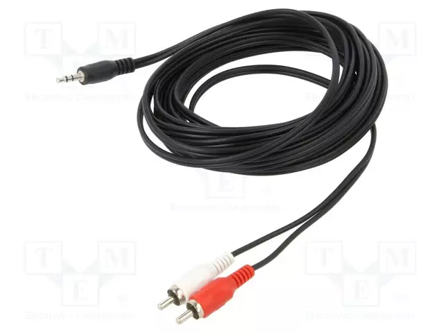 KAAPELI - JACK 3,5MM 3PIN PISTOKE,RCA-PISTOKE X2 - 5M - MUSTA - PVC - Muut audio-videokaapelit - CV212-5.0 - 1