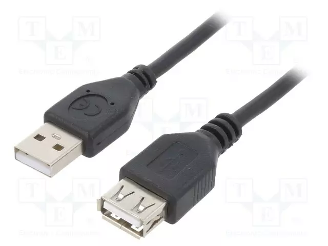 KAAPELI - USB 2.0 - USB A RASIA,USB A PISTOKE - KULLATTU - 3M - MUSTA - USB kaapelit ja adapterit - CCP-USB2-AMAF-10 - 1