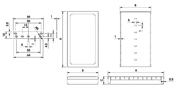 KOTELO TERÄSTÄ 82,5x68x17mm RFI LOW MODULAR - Kotelot - Teko-sarja - TK1680 - 1