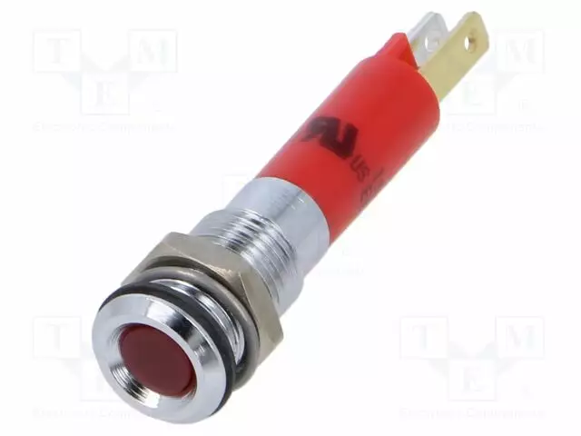 MERKKIVALO: LED - LITTEÄ - PUNAINEN - 24VDC - Ø8MM - LIITTIMET - METALLI - Merkkivalot ja pienoislamput - 19010350 - 1