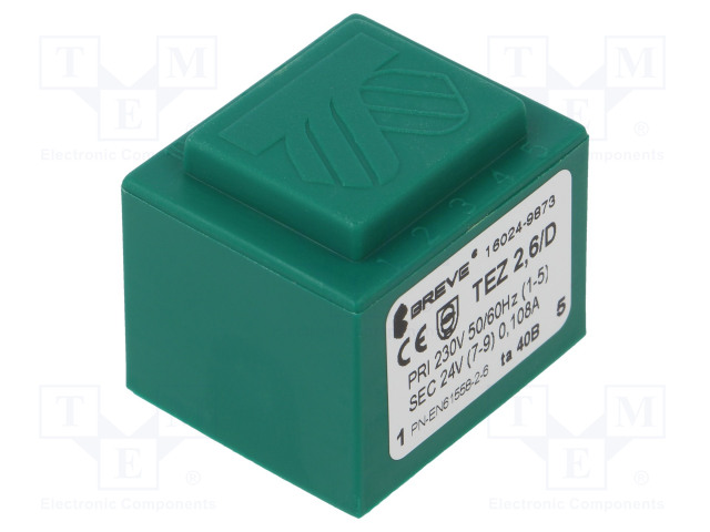 MUUNTAJA - 2,6VA - 230VAC - 24V - 108MA - PCB - IP00 - TEZ - Piirilevymuuntajat - TEZ2.6D24V-TA40 - 1