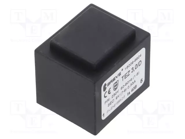 MUUNTAJA - 3VA - 230VAC - 9V - 333MA - PCB - IP00 - TEZ - A: 28MM - Piirilevymuuntajat - TEZ3D9V-TA40 - 1