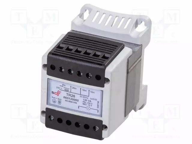 MUUNTAJA: VERKKOMUUNTAJA - 130VA - 230VAC - 12V - DIN-KISKOLLE - IP20 - Muuntajat kiinnityksen kanssa - DF-660130000 - 1