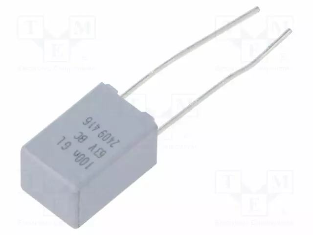 POLYPROPYLEENIKONDENSAATTORI - 100NF - 63VDC - 7,2X6MM - THT - ±2% - Muovikondensaattorit - BFC241611004-VIS-0 - 1