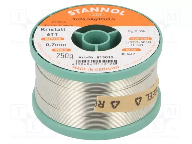 TINA - LYIJYTÖN - SN96,5AG3CU0,5 - 0,7MM - 250G - KELA - 2,5% - Juotostinat ja muut juotosaineet - SN955K6110.7250 - 1