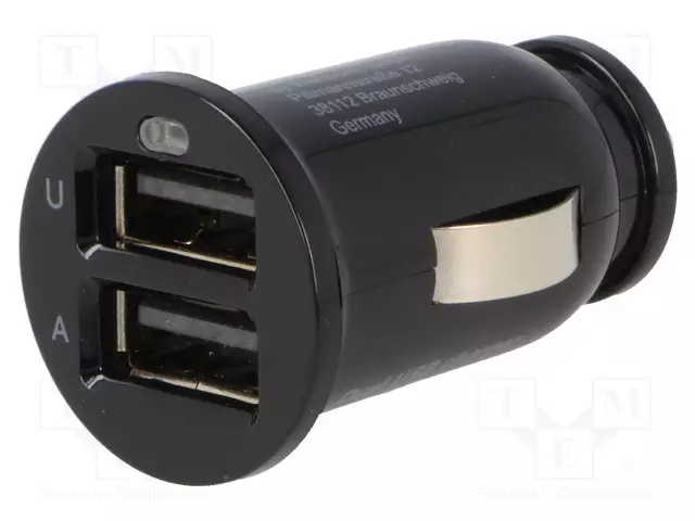 USB VIRTALÄHDE - USB A RASIA X2 - VIRTALÄHT.JÄNN: 12VDC - MUSTA - Autopistokelaturit ja virtalähteet - CAR-310 - 1