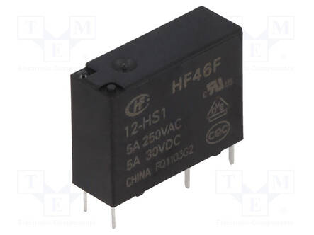RELE - SPST-NO - UKELAN: 12VDC - 5A - 5A/250VAC - Pienoisreleet - HF46F012-HS1 - 1
