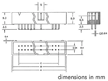 BOX HEADER 2.54mm STRAIGHT, 16 PINS - Lattakaapeliliittimet piirilevylle - CC081 - 2