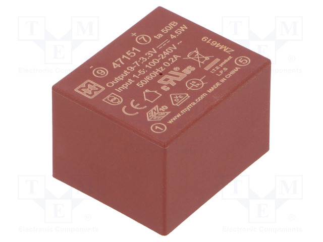 AC/DC MUUNNIN - 4,5W - TULOJÄNNITE 85÷265VAC,120÷370VDC - LÄHTÖJÄNNITE 3,3VDC - AC/DC muuntimet - MYRRA-47151 - 1
