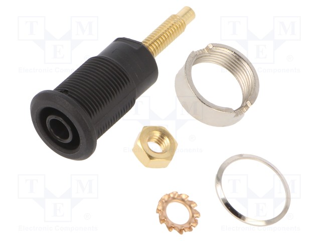 LABORATORY CONNECTOR: 4MM BANANA - SOCKET - 1KV - 32A - MUSTA - BRASS - Banaanijatkoliittimet - SLB4-G-21 - 1