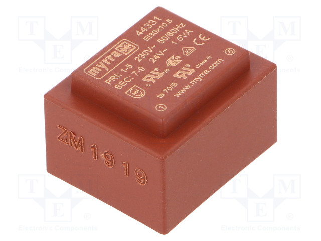 MUUNTAJA - 1,5VA - 230VAC - 24V - 63MA - PCB - Piirilevymuuntajat - MYRRA-44331 - 1