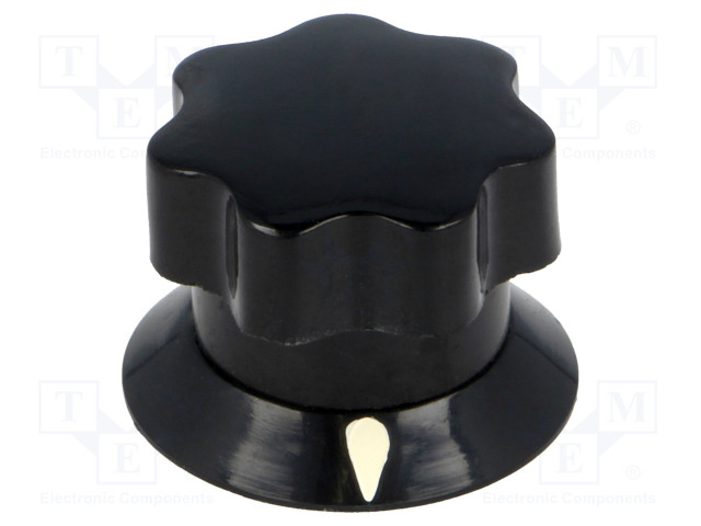 NUPPI - ILMAISINTEN KANSSA - ABS - ØAKSELIN: 6MM - Ø19X16MM - MUSTA - Potentiometrien nupit - G320.621 - 1
