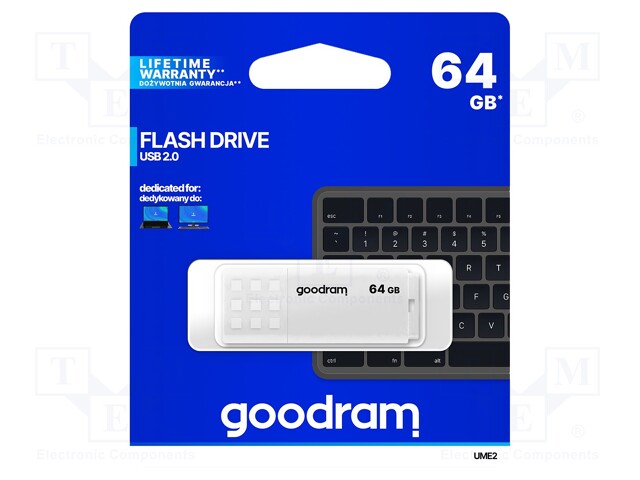 PENDRIVE - USB 2.0 - 64GB - R: 20MB/S - W: 5MB/S - VALKOINEN - USB A - USB muistit - UME2-0640W0R11 - 1