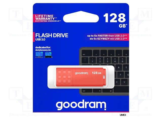 PENDRIVE - USB 3.0 - 128GB - R: 60MB/S - W: 20MB/S - ORANSSI - USB A - USB muistit - UME3-1280O0R11 - 1