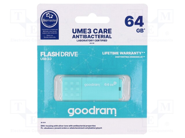 PENDRIVE - USB 3.2 - 64GB - R: 60MB/S - W: 20MB/S - MINTTU - USB A - USB muistit - UME3-0640CRR11 - 1