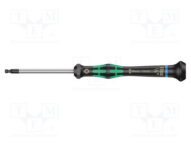 SCREWDRIVER: PRECISION - HEX KEY,SPHERICAL - BLADE LENGTH: 60MM - Ruuvimeisselit ja sarjat - WERA.05118103001 - 1