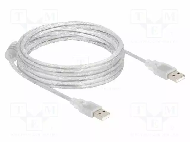 KAAPELI - USB 2.0 - USB A PISTOKE,MOLEMMIN PUOLIN - 5M - LÄPINÄKYVÄ - USB kaapelit ja adapterit - DELOCK-83891 - 1