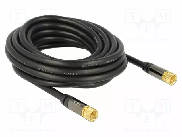 KAAPELI - 5M - F PISTOKE,MOLEMMIN PUOLIN - MUSTA - 75OHM - Antennijohdot - DELOCK-88921 - 1