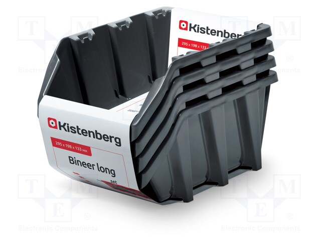 SÄILIÖ: KYVETTI - MUSTA - PITKÄ - 295X198X133MM - 4KPL - KBILS30 - BINEER - Säiliöt ja rasiat - KBILS30-S411 - 1