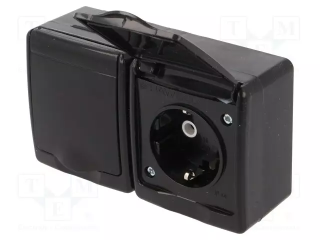 AC LIITIN-PISTORASIA - 2P+PE - 250VAC - 16A - MUSTA - PIN: 3 - AC liittimet ja rungot - PD.3713SCGG1 - 1