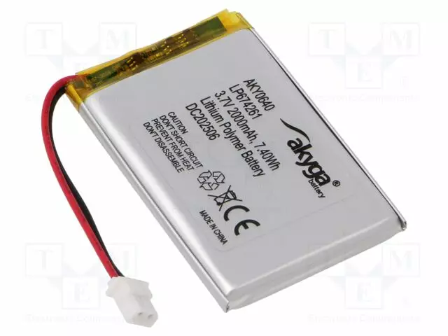 AKKU: LI-PO - 3,7V - 2000MAH - JOHDOT,MOLEX 5264-2P LIITOS - 1KPL - Akut - AKY-LP674261 - 1