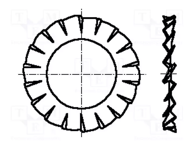 ALUSLEVY - ULKOPUOLELLA HAMMASTETTU - M3 - D=6MM - H=0,4MM - DIN 6798A - Aluslevyt ja prikat - B3BN781 - 1