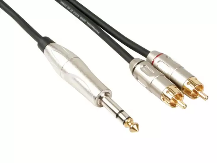AUDIO CABLE PRO, 2x RCA PLUG MALE TO 6.35mm PLUG STEREO MALE (6m) - Kaiutinkaapelit - PAC131 - 1