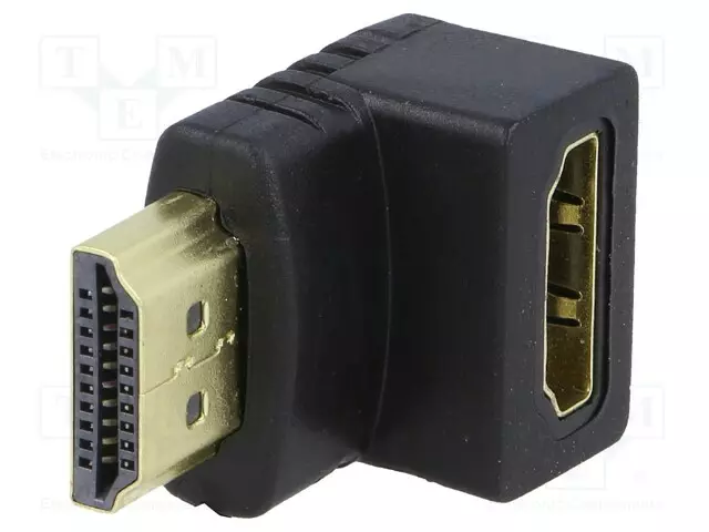 HDMI ADAPTERI 1.4 - HDMI-PISTORASIA, 90°,HDMI-PISTOKE - MUSTA - HDMI, DVI, DisplayPort johdot - AK-AD-01 - 1