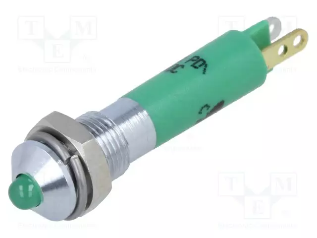 MERKKIVALO: LED - KUPERA - VIHREÄ - 12VDC - Ø6MM - IP40 - LIITTIMET - 8MCD - Merkkivalot ja pienoislamput - 19020251 - 1