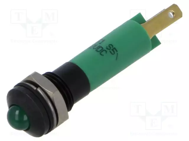 MERKKIVALO: LED - KUPERA - VIHREÄ - 12VDC - Ø8MM - IP67 - LIITTIMET - 32MCD - Merkkivalot ja pienoislamput - 19041251 - 1