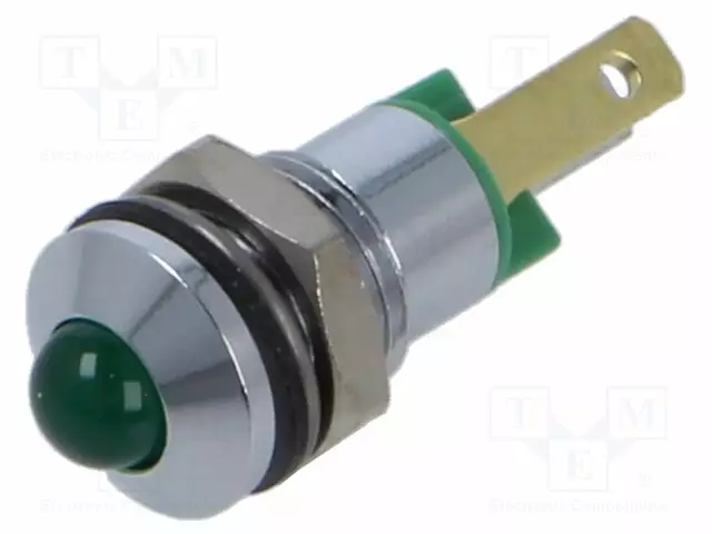 MERKKIVALO: LED - KUPERA - VIHREÄ - 2,2VDC - Ø8MM - METALLI - Merkkivalot ja pienoislamput - 19040051 - 1