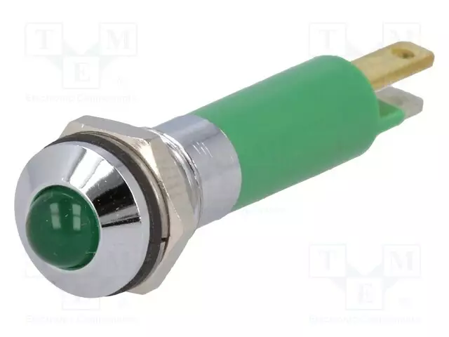 MERKKIVALO: LED - KUPERA - VIHREÄ - 24VDC - Ø8MM - IP67 - LIITTIMET - 32MCD - Merkkivalot ja pienoislamput - 19040351 - 1