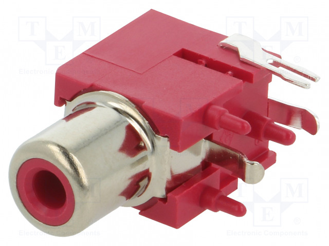 LIITIN: RCA - N LIITINAARAS - 90° KULMA - THT - MESSINKI - PCB - RCA liittimet - KEYS971 - 1