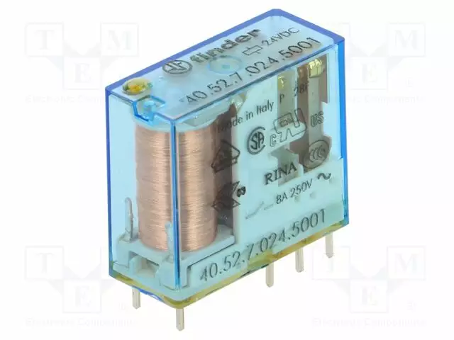 RELE - DPDT - UKELAN: 24VDC - 8A - 8A/250VAC - 40.52 - Pienoisreleet - 40.52.7.024.5001 - 1