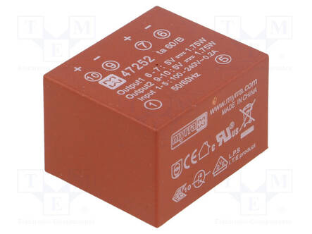 AC/DC MUUNNIN - 3,5W - TULOJÄNNITE 85÷265VAC,120÷370VDC - LÄHTÖJÄNNITE 5VDC - 60% - AC/DC muuntimet - MYRRA-47252 - 1