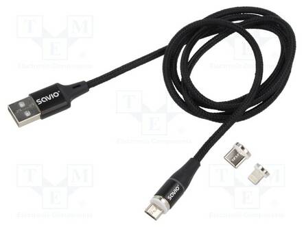 KAAPELI - MAGNEETTINEN,USB 2.0 - 1M - MUSTA - 480MBPS - TEKSTIILI - 3A - USB kaapelit ja adapterit - SAVKABELCL-152 - 1