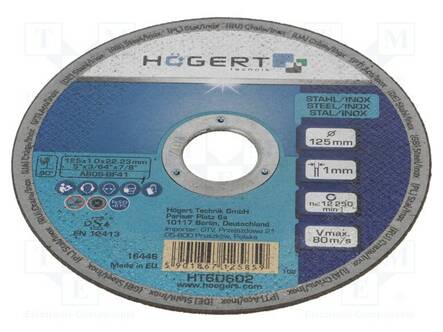 KATKAISULAIKKA - Ø: 125MM - LAIKAN PAKS: 1MM - KORUNDI - 22,23MM - Katkaisu- ja hiomalaikat - HT6D602 - 1