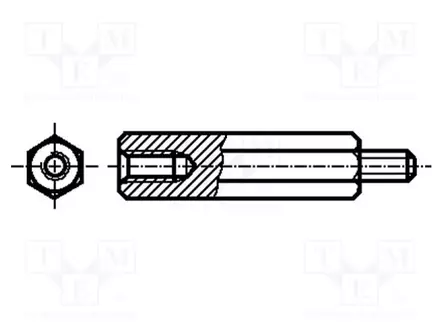 KOROKEHOLKKI - 19MM - SISÄKIERRE: M3 - ULKOKIERRE: M3 - MESSINKI - Metalliset korotusruuvit ja -holkit - R30-3001902 - 1
