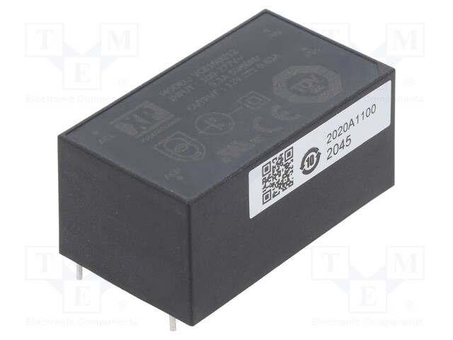 AC/DC MUUNNIN - 10W - TULOJÄNNITE 85÷264VAC - 12VDC - ILÄH: 830MA - OUT: 1 - 80% - AC/DC muuntimet - VCE10US12 - 1