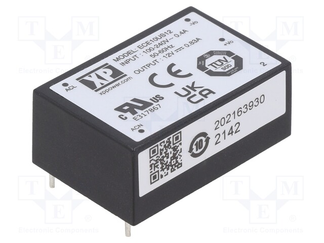 AC/DC MUUNNIN - 10W - TULOJÄNNITE 85÷264VAC,120÷370VDC - LÄHTÖJÄNNITE 12VDC - OUT: 1 - AC/DC muuntimet - ECE10US12 - 1