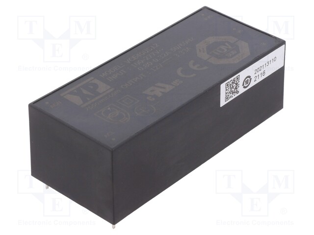 AC/DC MUUNNIN - 40W - TULOJÄNNITE 85÷305VAC - 12VDC - ILÄH: 3,33A - OUT: 1 - 85% - AC/DC muuntimet - VCE40US12 - 1