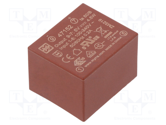AC/DC MUUNNIN - 4,5W - TULOJÄNNITE 85÷265VAC,120÷370VDC - LÄHTÖJÄNNITE 5VDC - 68% - AC/DC muuntimet - MYRRA-47152 - 1